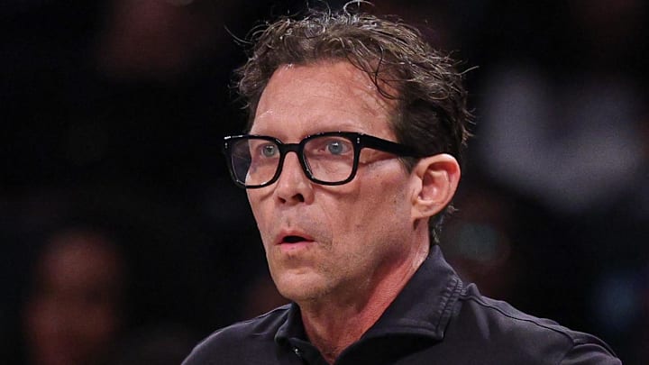 Atlanta Hawks head coach Quin Snyder looks on against the Brooklyn Nets.