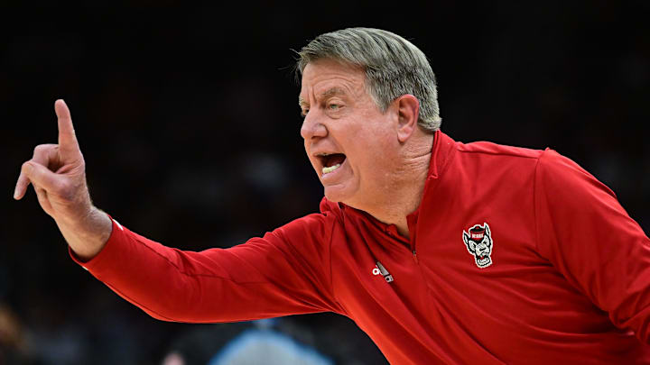 Apr 5, 2024; Cleveland, OH, USA;NC State Wolfpack head coach Wes Moore reacts against the South Carolina Gamecocks in the semifinals of the Final Four of the women's 2024 NCAA Tournament at Rocket Mortgage FieldHouse. Mandatory Credit: Ken Blaze-Imagn Images Apr 5, 2024; Cleveland, OH, USA;NC State Wolfpack head coach Wes Moore reacts against the South Carolina Gamecocks in the semifinals of the Final Four of the women's 2024 NCAA Tournament at Rocket Mortgage FieldHouse. Mandatory Credit: Ken Blaze-Imagn Images