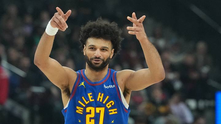 Feb 19, 2026; Inglewood, California, USA; Denver Nuggets guard Jamal Murray (27) reacts against the LA Clippers in the first half at Intuit Dome. Mandatory Credit: Kirby Lee-Imagn Images