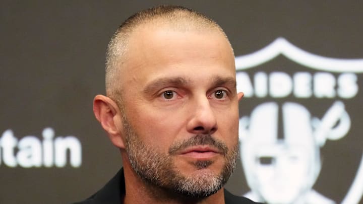Feb 10, 2026; Henderson, NV, USA;  Las Vegas Raiders general manager John Spytek at press conference at Intermountain Health Performance Center. Mandatory Credit: Kirby Lee-Imagn Images