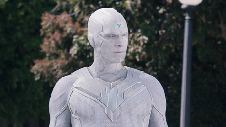 Paul Bettany as The Vision and Elizabeth Olsen as Wanda Maximoff in Marvel Studios’ WandaVision. Paul Bettany as The Vision and Elizabeth Olsen as Wanda Maximoff in Marvel Studios’ WandaVision.