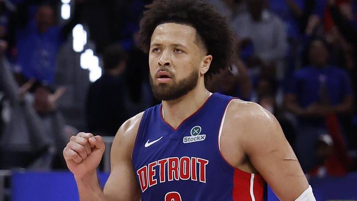 May 13, 2026; Detroit, Michigan, USA; Detroit Pistons guard Cade Cunningham (2) celebrates in the second half against the Cleveland Cavaliers during game five of the second round of the 2026 NBA Playoffs at Little Caesars Arena. Mandatory Credit: Rick Osentoski-Imagn Images