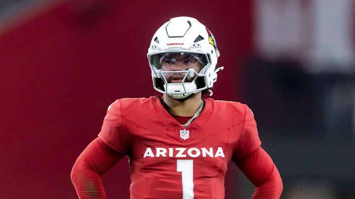Aug 9, 2025; Glendale, Arizona, USA; Arizona Cardinals quarterback Kyler Murray (1) against the Kansas City Chiefs during a preseason NFL game at State Farm Stadium. Mandatory Credit: Mark J. Rebilas-Imagn Images Aug 9, 2025; Glendale, Arizona, USA; Arizona Cardinals quarterback Kyler Murray (1) against the Kansas City Chiefs during a preseason NFL game at State Farm Stadium. Mandatory Credit: Mark J. Rebilas-Imagn Images