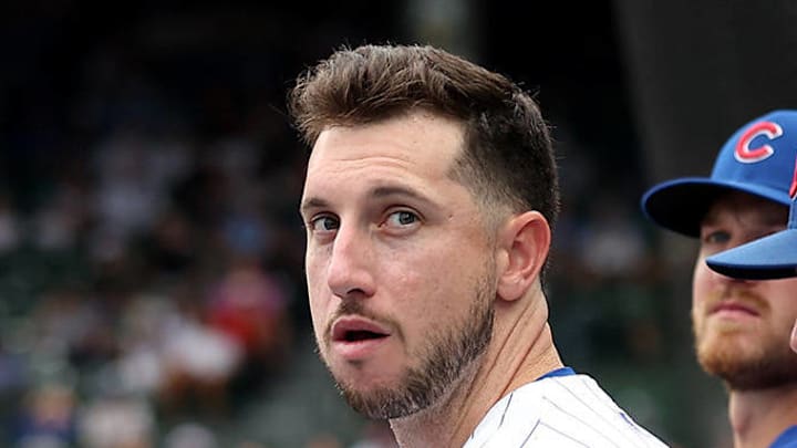 Chicago Cubs right fielder Kyle Tucker looks on from the dugout on August 18, 2025.