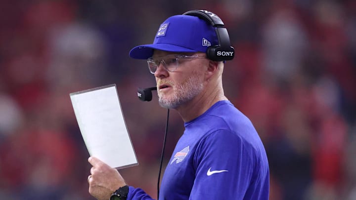 Nov 20, 2025; Houston, Texas, USA; Buffalo Bills head coach Sean McDermott looks on in the second quarter against the Houston Texans at NRG Stadium. Mandatory Credit: Troy Taormina-Imagn Images