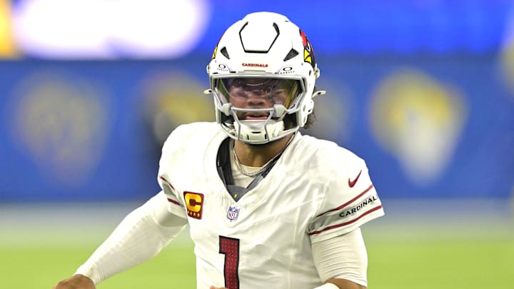 Dec 28, 2024; Inglewood, California, USA; Arizona Cardinals quarterback Kyler Murray (1) scrambles for a first down in the second half against the Los Angeles Rams at SoFi Stadium. Mandatory Credit: Jayne Kamin-Oncea-Imagn Images Dec 28, 2024; Inglewood, California, USA; Arizona Cardinals quarterback Kyler Murray (1) scrambles for a first down in the second half against the Los Angeles Rams at SoFi Stadium. Mandatory Credit: Jayne Kamin-Oncea-Imagn Images