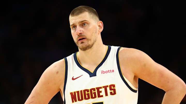 Mar 24, 2026; Phoenix, Arizona, USA; Denver Nuggets center Nikola Jokic (15) against the Phoenix Suns in the first half at Mortgage Matchup Center. Mandatory Credit: Mark J. Rebilas-Imagn Images Mar 24, 2026; Phoenix, Arizona, USA; Denver Nuggets center Nikola Jokic (15) against the Phoenix Suns in the first half at Mortgage Matchup Center. Mandatory Credit: Mark J. Rebilas-Imagn Images