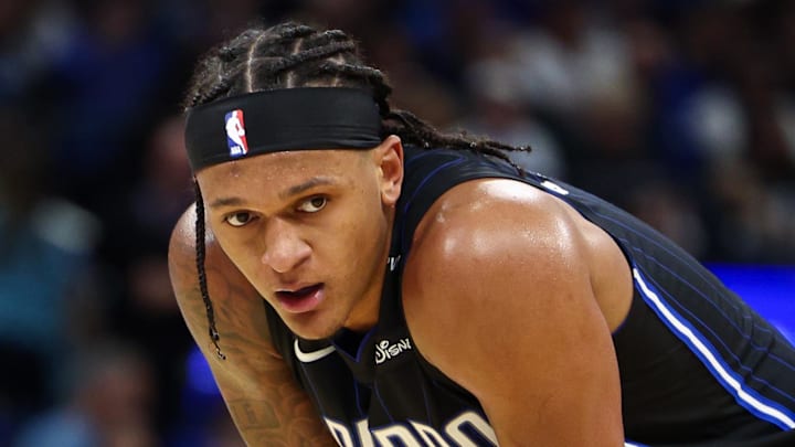 Orlando Magic forward Paolo Banchero looks on against the Indiana Pacers. Orlando Magic forward Paolo Banchero looks on against the Indiana Pacers.