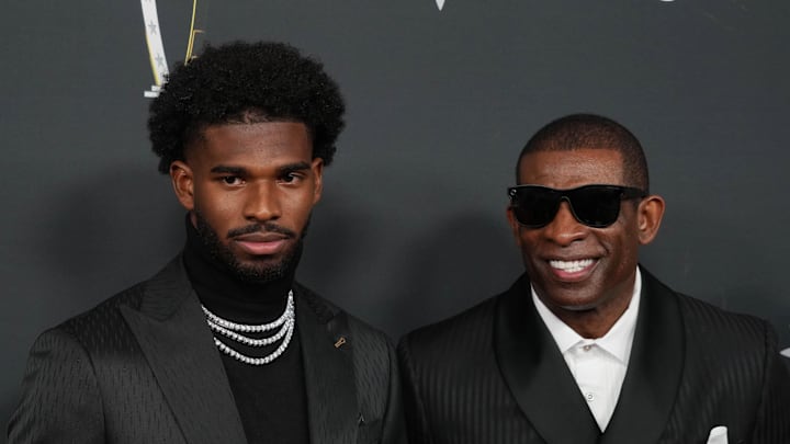 Shedeur Sanders and Deion Sanders attend the NFL Honors show in 2025.
