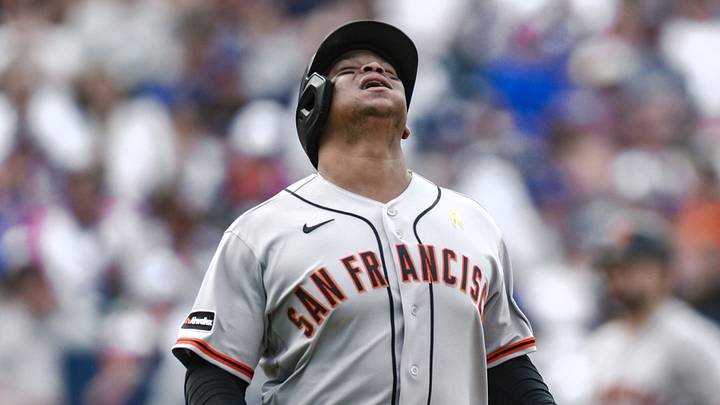 Sep 6, 2026; New York City, New York, USA;  San Francisco Giants first baseman Rafael Devers (16) reacts during an at bat in the fifth inning against the New York Mets at Citi Field.  Mandatory Credit: John Jones-Imagn Images