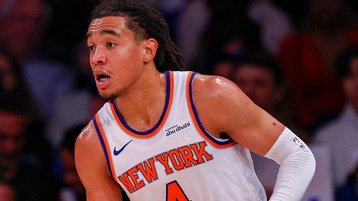 Oct 12, 2026; New York, New York, USA;  New York Knicks small forward Pacome Dadiet (4) in action during the first half against the Minnesota Timberwolves at Madison Square Garden.  Mandatory Credit: Vincent Carchietta-Imagn Images