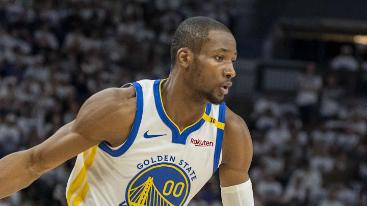 May 8, 2025; Minneapolis, Minnesota, USA; Golden State Warriors forward Jonathan Kuminga (00) dribbles the ball against the Minnesota Timberwolves in the second half during game two of the second round for the 2025 NBA Playoffs at Target Center. Mandatory Credit: Jesse Johnson-Imagn Images May 8, 2025; Minneapolis, Minnesota, USA; Golden State Warriors forward Jonathan Kuminga (00) dribbles the ball against the Minnesota Timberwolves in the second half during game two of the second round for the 2025 NBA Playoffs at Target Center. Mandatory Credit: Jesse Johnson-Imagn Images
