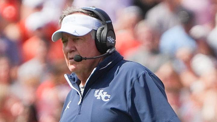 University of North Carolina Head Coach Bill Belichick during the first quarter at Memorial Stadium in Clemson, S.C. Saturday, September 19, 2026. University of North Carolina Head Coach Bill Belichick during the first quarter at Memorial Stadium in Clemson, S.C. Saturday, September 19, 2026.
