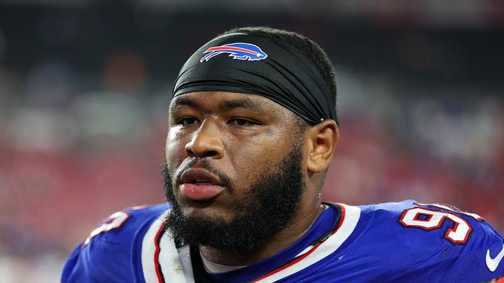 Aug 23, 2025; Tampa, Florida, USA;Buffalo Bills defensive tackle DeWayne Carter (90) looks on after a game against the Tampa Bay Buccaneers at Raymond James Stadium. Mandatory Credit: Nathan Ray Seebeck-Imagn Images Aug 23, 2025; Tampa, Florida, USA;Buffalo Bills defensive tackle DeWayne Carter (90) looks on after a game against the Tampa Bay Buccaneers at Raymond James Stadium. Mandatory Credit: Nathan Ray Seebeck-Imagn Images