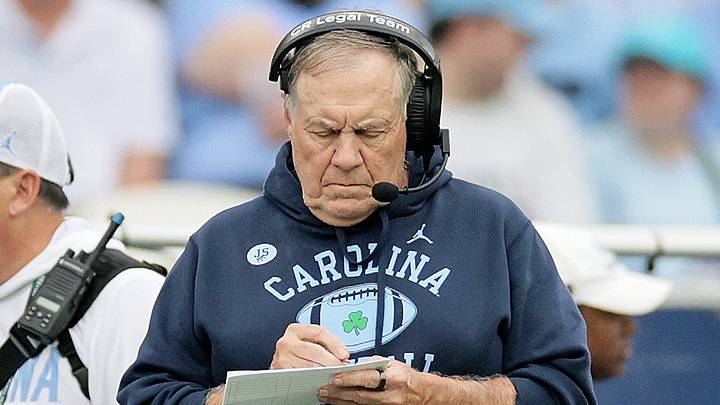 Aug 29, 2026; Dublin, Co. Dublin, IRL; North Carolina Tar Heels head coach Bill Belichick against the TCU Horned Frogs in the first half at Aviva Stadium. Mandatory Credit: Laszlo Geczo-Imagn Images Aug 29, 2026; Dublin, Co. Dublin, IRL; North Carolina Tar Heels head coach Bill Belichick against the TCU Horned Frogs in the first half at Aviva Stadium. Mandatory Credit: Laszlo Geczo-Imagn Images