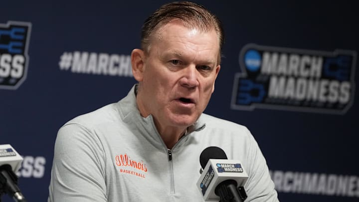 Illinois Fighting Illini coach Brad Underwood speaks during a press conference ahead of the first round of the 2026 NCAA Tournament at Bon Secours Wellness Arena. Illinois Fighting Illini coach Brad Underwood speaks during a press conference ahead of the first round of the 2026 NCAA Tournament at Bon Secours Wellness Arena.