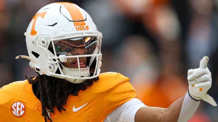 Tennessee Volunteers wide receiver Chris Brazzell II (17) celebrates a touchdown against the Vanderbilt Commodores.
