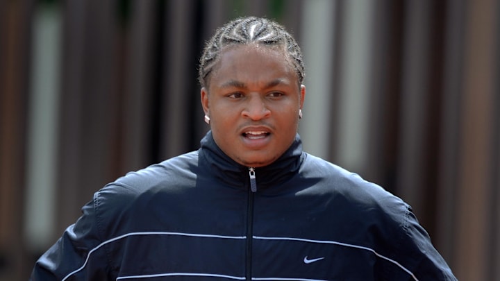 Apr 2, 2006; Los Angeles, CA, USA; Southern California Trojans running back (21) LenDale White observes action during the 2006 USC pro day at Katherine B. Loker Stadium in Los Angeles, CA.