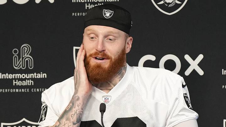 Las Vegas Raiders defensive end Maxx Crosby speaks during a news conference during organized team activities.