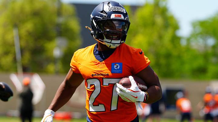 Jun 16, 2026; Englewood, CO, USA; Denver Broncos running back J.K. Dobbins (27) during mini camp at Broncos Park. Jun 16, 2026; Englewood, CO, USA; Denver Broncos running back J.K. Dobbins (27) during mini camp at Broncos Park.