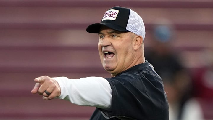 Sep 13, 2025; Stanford, California, USA; Boston College Eagles head coach Bill O'Brien yells before the game against the Stanford Cardinal at Stanford Stadium. Sep 13, 2025; Stanford, California, USA; Boston College Eagles head coach Bill O'Brien yells before the game against the Stanford Cardinal at Stanford Stadium.