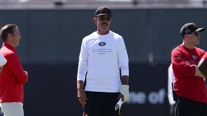 49ers head coach Kyle Shanahan sustained a concussion, a broken left hand, a broken nose, three broken ribs and 40 stitches above his right eye in a car accident in mid-July. 49ers head coach Kyle Shanahan sustained a concussion, a broken left hand, a broken nose, three broken ribs and 40 stitches above his right eye in a car accident in mid-July.