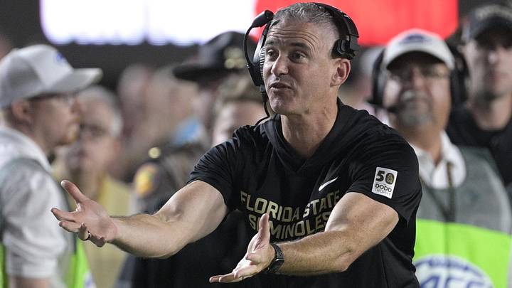 Oct 4, 2025; Tallahassee, Florida, USA; Florida State Seminoles head coach Mike Norvell during the first half against the Miami Hurricanes at Doak S. Campbell Stadium. Mandatory Credit: Melina Myers-Imagn Images