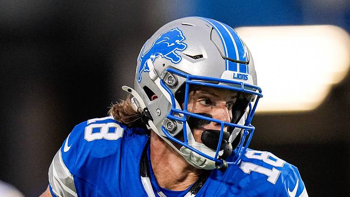 Detroit Lions wide receiver Isaac TeSlaa makes a catch against the LA Chargers during the first half of the Hall of Fame Game at Tom Benson Hall of Fame Stadium in Canton, Ohio on Thursday, July 31, 2025.