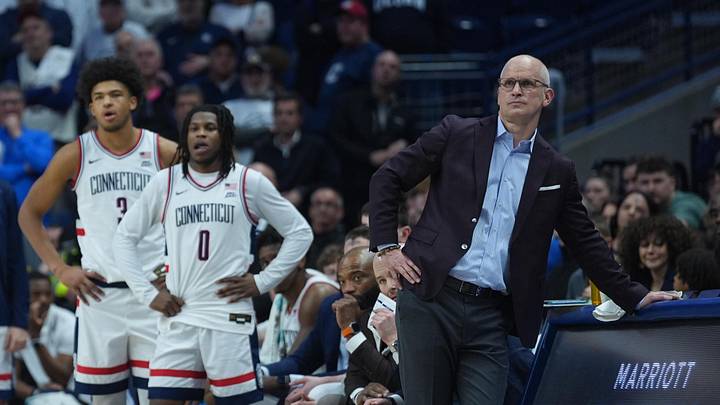 Feb 18, 2026; Storrs, Connecticut, USA; UConn Huskies head coach Dan Hurley watches from the sideline as they take on the Creighton Bluejays at Harry A. Gampel Pavilion. Feb 18, 2026; Storrs, Connecticut, USA; UConn Huskies head coach Dan Hurley watches from the sideline as they take on the Creighton Bluejays at Harry A. Gampel Pavilion.