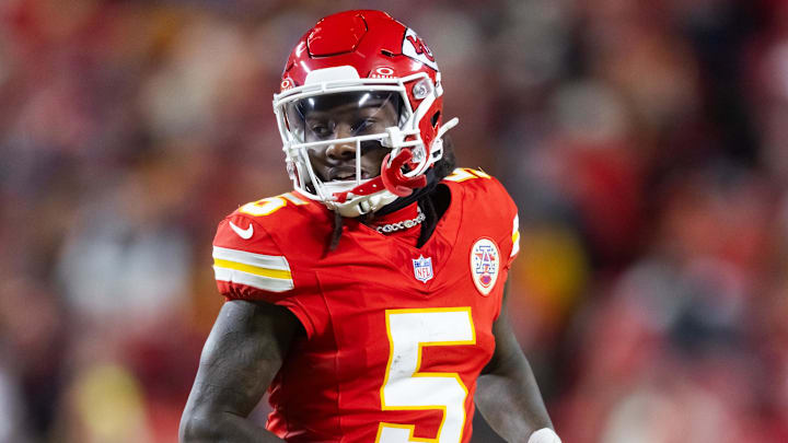 Jan 26, 2025; Kansas City, MO, USA; Kansas City Chiefs wide receiver Hollywood Brown (5) against the Buffalo Bills in the AFC Championship game at GEHA Field at Arrowhead Stadium. Mandatory Credit: Mark J. Rebilas-Imagn Images Jan 26, 2025; Kansas City, MO, USA; Kansas City Chiefs wide receiver Hollywood Brown (5) against the Buffalo Bills in the AFC Championship game at GEHA Field at Arrowhead Stadium. Mandatory Credit: Mark J. Rebilas-Imagn Images