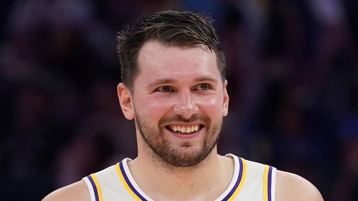 Feb 28, 2026; San Francisco, California, USA; Los Angeles Lakers forward/guard Luka Doncic (77) smiles during a break in the action against the Golden State Warriors in the third period at Chase Center. Mandatory Credit: David Gonzales-Imagn Images Feb 28, 2026; San Francisco, California, USA; Los Angeles Lakers forward/guard Luka Doncic (77) smiles during a break in the action against the Golden State Warriors in the third period at Chase Center. Mandatory Credit: David Gonzales-Imagn Images