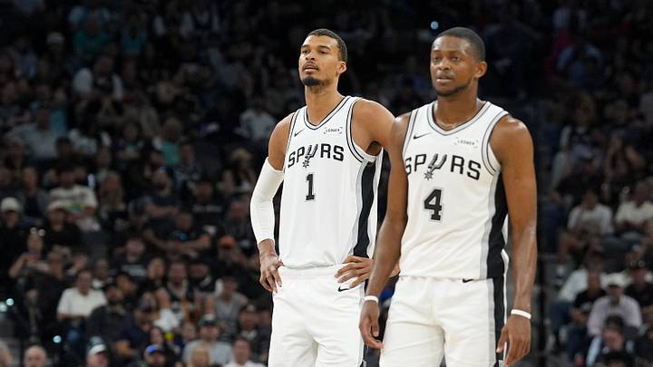 Mar 14, 2026; San Antonio, Texas, USA; San Antonio Spurs forward Victor Wembanyama (1) and guard De'aaron Fox (4) look back up the court in the second half against the Charlotte Hornets at Frost Bank Center. Mandatory Credit: Daniel Dunn-Imagn Images Mar 14, 2026; San Antonio, Texas, USA; San Antonio Spurs forward Victor Wembanyama (1) and guard De'aaron Fox (4) look back up the court in the second half against the Charlotte Hornets at Frost Bank Center. Mandatory Credit: Daniel Dunn-Imagn Images