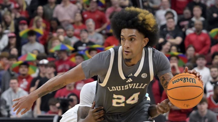 Jan 28, 2025; Louisville, Kentucky, USA; Louisville Cardinals guard Chucky Hepburn (24) dribbles under the pressure of Wake Forest Demon Deacons guard Ty-Laur Johnson (8) during the second half at KFC Yum! Center. Louisville defeated Wake Forest 72-59. Jan 28, 2025; Louisville, Kentucky, USA; Louisville Cardinals guard Chucky Hepburn (24) dribbles under the pressure of Wake Forest Demon Deacons guard Ty-Laur Johnson (8) during the second half at KFC Yum! Center. Louisville defeated Wake Forest 72-59.