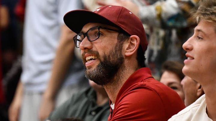 Jan 14, 2026; Stanford, California, USA; Stanford Cardinal football General Manager Andrew Luck watches the game against the North Carolina Tar Heels in the first half at Maples Pavilion. Mandatory Credit: Eakin Howard-Imagn Images Jan 14, 2026; Stanford, California, USA; Stanford Cardinal football General Manager Andrew Luck watches the game against the North Carolina Tar Heels in the first half at Maples Pavilion. Mandatory Credit: Eakin Howard-Imagn Images
