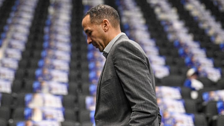 Feb 10, 2025; Dallas, Texas, USA; Dallas Mavericks general manager Nico Harrison walks off the court before the game between the Dallas and the Sacramento Kings at the American Airlines Center. Mandatory Credit: Jerome Miron-Imagn Images Feb 10, 2025; Dallas, Texas, USA; Dallas Mavericks general manager Nico Harrison walks off the court before the game between the Dallas and the Sacramento Kings at the American Airlines Center. Mandatory Credit: Jerome Miron-Imagn Images