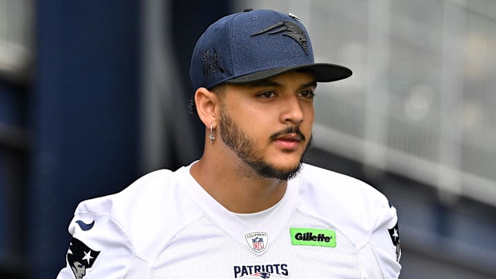 Jun 9, 2025; Foxborough, MA, USA; New England Patriots place kicker Andres Borregales (36) walks to the practice fields at Gillette Stadium. Mandatory Credit: Eric Canha-Imagn Images