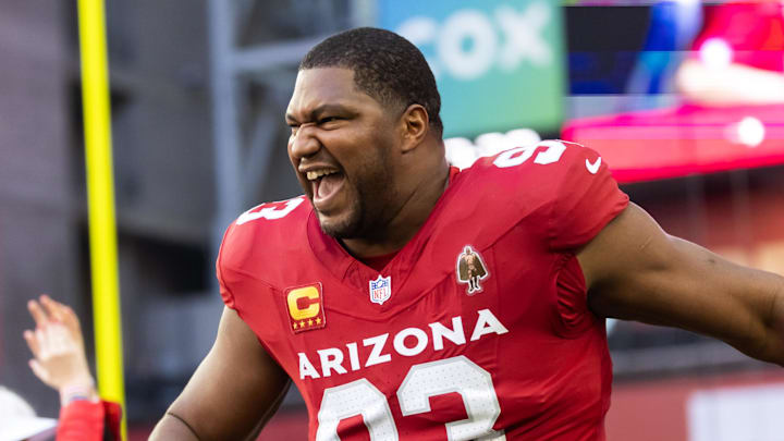 Dec 7, 2025; Glendale, Arizona, USA; Arizona Cardinals defensive end Calais Campbell (93) against the Los Angeles Rams at State Farm Stadium. Mandatory Credit: Mark J. Rebilas-Imagn Images Dec 7, 2025; Glendale, Arizona, USA; Arizona Cardinals defensive end Calais Campbell (93) against the Los Angeles Rams at State Farm Stadium. Mandatory Credit: Mark J. Rebilas-Imagn Images