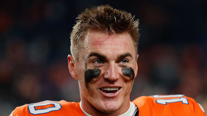 Nov 6, 2025; Denver, Colorado, USA; Denver Broncos quarterback Bo Nix (10) after the game against the Las Vegas Raiders at Empower Field at Mile High. Mandatory Credit: Isaiah J. Downing-Imagn Images