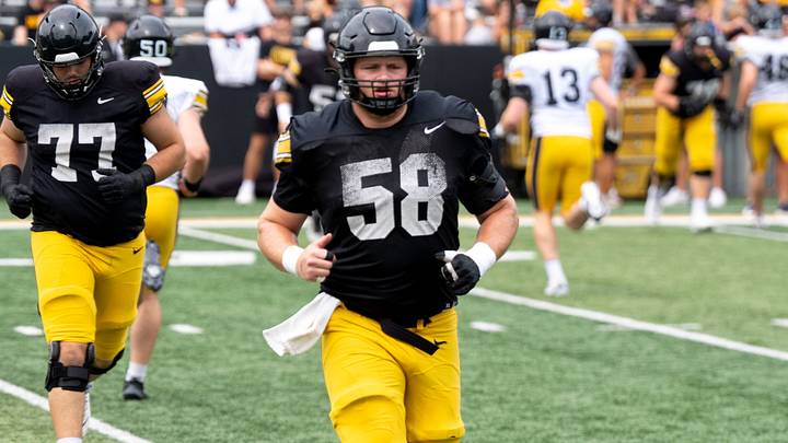 Kade Pieper anchors the Iowa offensive line. Kade Pieper anchors the Iowa offensive line.
