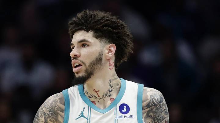 Mar 28, 2026; Charlotte, North Carolina, USA; Charlotte Hornets guard LaMelo Ball (1) dribbles the ball up the court during the fourth quarter against the Philadelphia 76ers at Spectrum Center. Mandatory Credit: Brian Westerholt-Imagn Images
