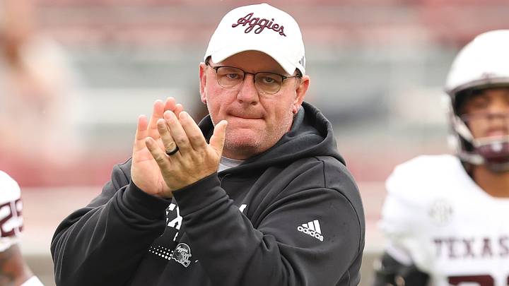 Oct 18, 2025; Fayetteville, Arkansas, USA; Texas A&M Aggies head coach Mike Elko prior to the game against the Arkansas Razorbacks at Donald W. Reynolds Razorback Stadium. Mandatory Credit: Nelson Chenault-Imagn Images Oct 18, 2025; Fayetteville, Arkansas, USA; Texas A&M Aggies head coach Mike Elko prior to the game against the Arkansas Razorbacks at Donald W. Reynolds Razorback Stadium. Mandatory Credit: Nelson Chenault-Imagn Images