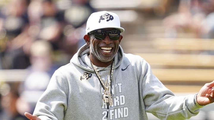 Sep 6, 2025; Boulder, Colorado, USA; Colorado Buffaloes head coach Deion Sanders before the game against the Delaware Fightin Blue Hens at Folsom Field. 