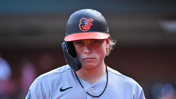 Aug 27, 2026; St. Louis, Missouri, USA; Baltimore Orioles second baseman Jackson Holliday (7) looks on from the on deck circle during the seventh inning against the St. Louis Cardinals at Busch Stadium. Mandatory Credit: Jeff Curry-Imagn Images