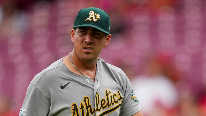 Athletics pitcher Jacob Lopez (57) walks off the mound after the second inning of the MLB Interleague game between the Cincinnati Reds and the Athletics at Great American Ball Park in downtown Cincinnati on Wednesday, Aug. 5, 2026 The game was tied 1-1 after three innings. Athletics pitcher Jacob Lopez (57) walks off the mound after the second inning of the MLB Interleague game between the Cincinnati Reds and the Athletics at Great American Ball Park in downtown Cincinnati on Wednesday, Aug. 5, 2026 The game was tied 1-1 after three innings.