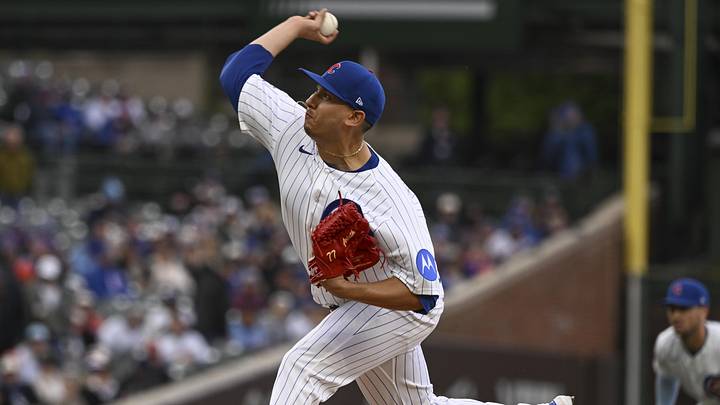 Apr 19, 2026; Chicago, Illinois, USA;  Chicago Cubs pitcher Javier Assad delivers during the first inning against the New York Mets at Wrigley Field. Mandatory Credit: Matt Marton-Imagn Images