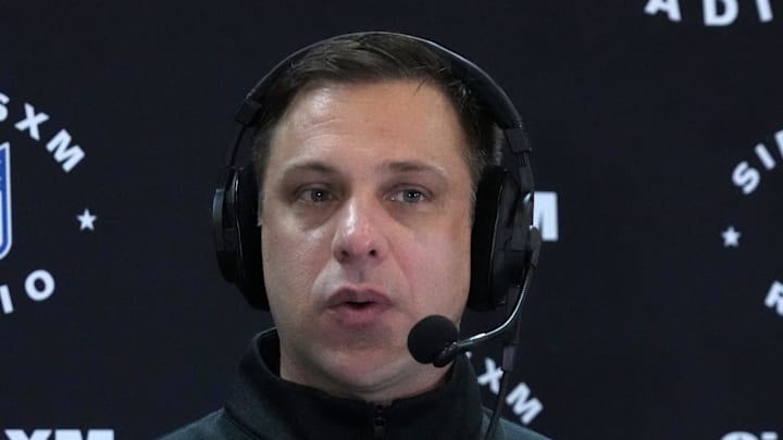 Feb 27, 2024; Indianapolis, IN, USA; Kansas City Chiefs general manager Brett Veach on the SiriusXM radio set at the NFL Scouting Combine at Indiana Convention Center. Mandatory Credit: Kirby Lee-Imagn Images Feb 27, 2024; Indianapolis, IN, USA; Kansas City Chiefs general manager Brett Veach on the SiriusXM radio set at the NFL Scouting Combine at Indiana Convention Center. Mandatory Credit: Kirby Lee-Imagn Images