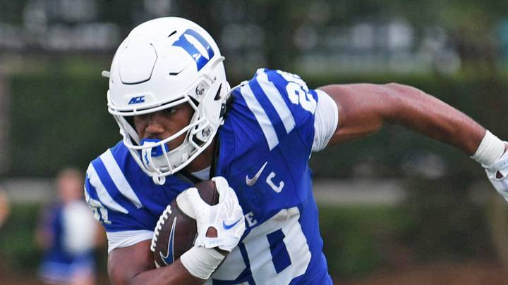 Sep 5, 2026; Durham, North Carolina, USA; Duke Blue Devils running back Nate Sheppard (20) runs the ball against the Tulane Green Wave during the second quarter at Wallace Wade Stadium. Mandatory Credit: Zachary Taft-Imagn Images Sep 5, 2026; Durham, North Carolina, USA; Duke Blue Devils running back Nate Sheppard (20) runs the ball against the Tulane Green Wave during the second quarter at Wallace Wade Stadium. Mandatory Credit: Zachary Taft-Imagn Images