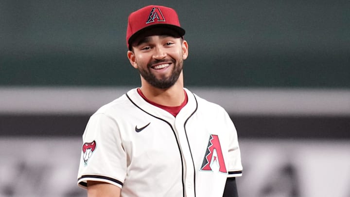 Arizona Diamondbacks infielder Jordan Lawlar (10) shares a smile with his teammates as they take on the Pittsburgh Pirates at Chase Field in Phoenix, on May 27, 2025. Arizona Diamondbacks infielder Jordan Lawlar (10) shares a smile with his teammates as they take on the Pittsburgh Pirates at Chase Field in Phoenix, on May 27, 2025.