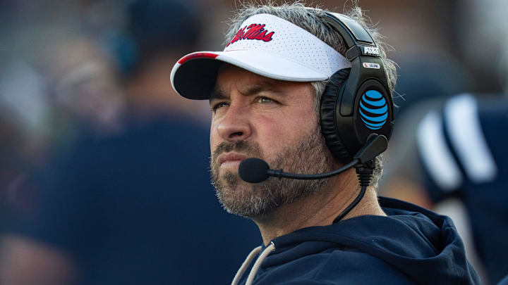 Ole Miss Head Coach Pete Golding watches on the sidelines during the first round of the College Football Playoff against Tulane at Vaught-Hemingway Stadium in Oxford, Miss., on Saturday, Dec. 20, 2025.