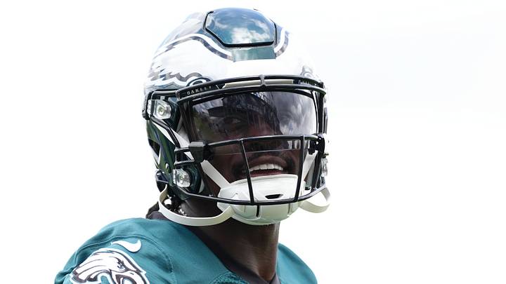 Jun 10, 2025; Philadelphia, PA, USA; Philadelphia Eagles wide receiver A.J. Brown (11) reacts during warmups at NovaCare Complex. Mandatory Credit: Kyle Ross-Imagn Images Jun 10, 2025; Philadelphia, PA, USA; Philadelphia Eagles wide receiver A.J. Brown (11) reacts during warmups at NovaCare Complex. Mandatory Credit: Kyle Ross-Imagn Images
